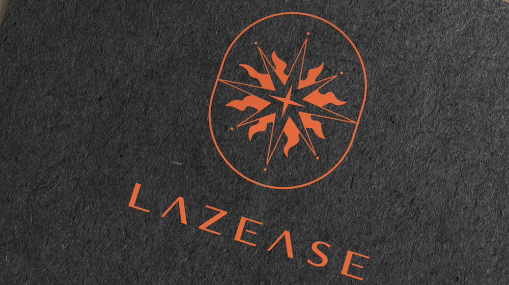 LAZEASE 標誌 — 深灰底的橘色標誌與字標